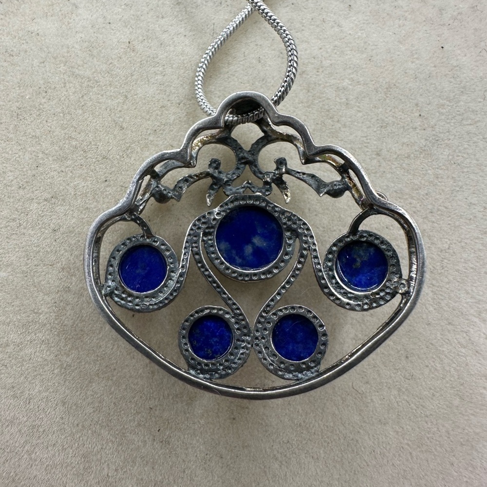 Lapis Lazuli Silver Pendant on Snake Chain - Picture 7 of 8